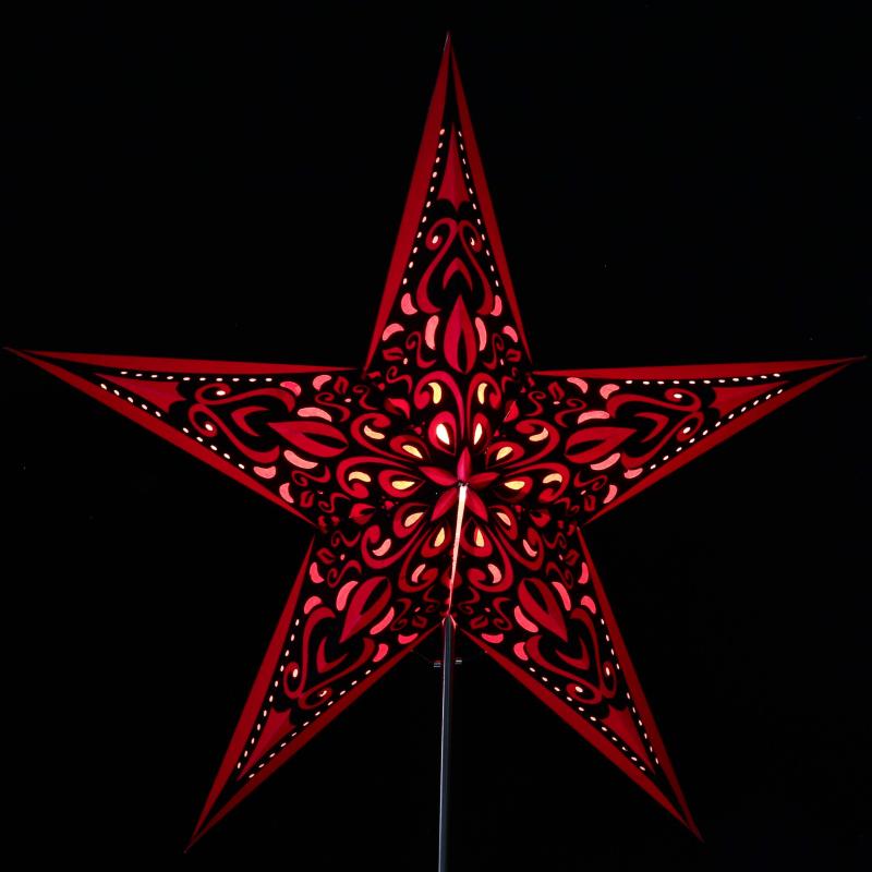 Phönix Rot / Samtdruck  - Faltbarer Leuchtstern, Weihnachtsstern aus Papier mit Samtdruck-5 Zacken, 60 cm